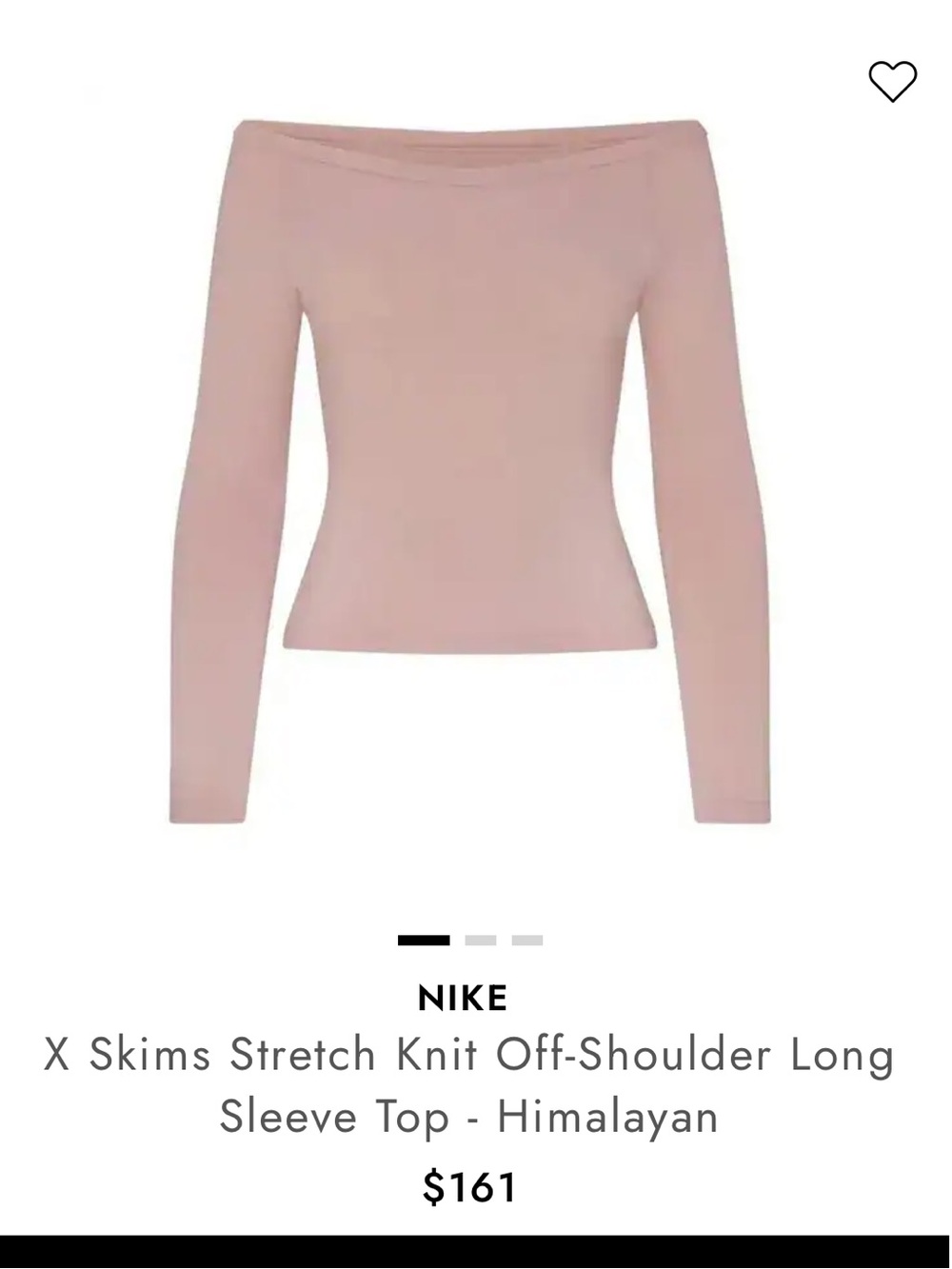 NikeSKIMS Stretch Knit Off Shoulder Long Sleeve Top Rare Himalayan Pink S NWT!!